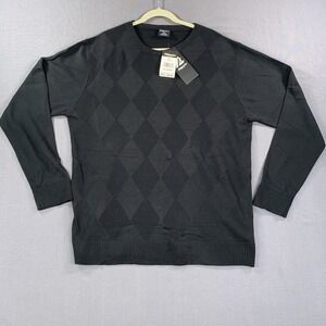 New Vintage Ablanche Black Knit Argiyle‎ Plaid Acrylic Long Sleev Sweater Men 3X